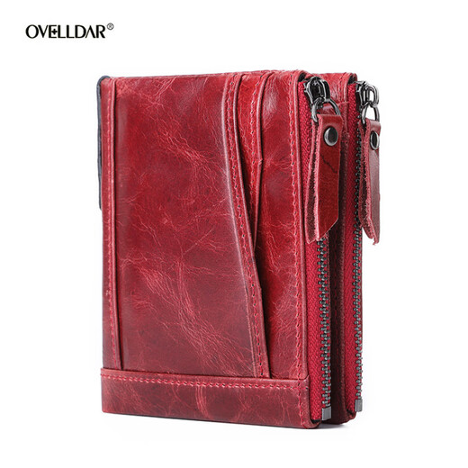 Neue Frauenbrieftasche Freizeit Mode RFID Leder Brieftasche Doppel Reißverschluss Multi-Card Retro Clutch Coin Brieftasche Schwarz