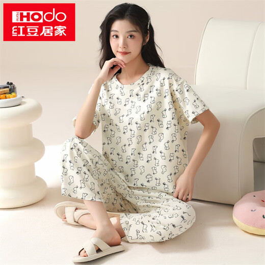 Hongdou (Hodo) summer pajamas for women 2025 new short-sleeved cropped pants suit summer thin model women's cute cartoon home clothing short-sleeved cropped pants-679 M _Suggested 80-100Jin [Jin equals 0.5 kg]