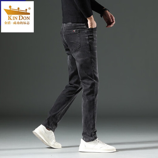Kin Don Gold Shield 2024 New Autumn Jeans Men Slight Fit Elastic Light Luxury Business Black Casual Long Pants 1049 Gray 28
