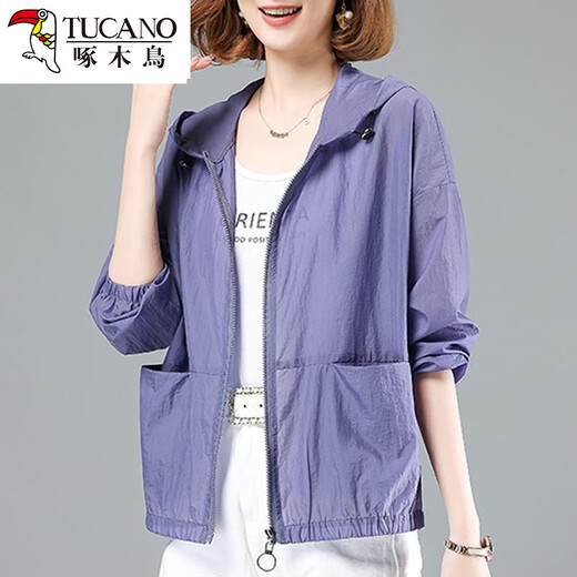 Woodpecker sunscreen clothes for women in summer thin 2025 new fashionable middle-aged mother sunscreen clothes loose large size jacket purple 685# XL suitable for 120-135Jin [Jin equals 0.5 kg]