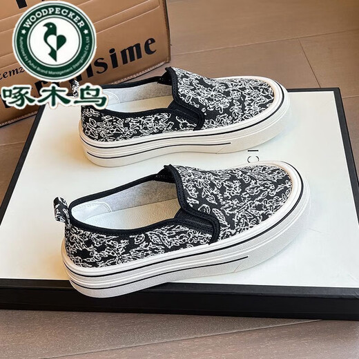 Leinwandschuhe im Specht chinesischen Stil für Frauen im Sommer 2025 Neue Stickerei Casual Lazy Person, die Flat-Sole-Schuhe für weibliche Studenten trendy Schuhe weiß [neu im Jahr 2025] 38
