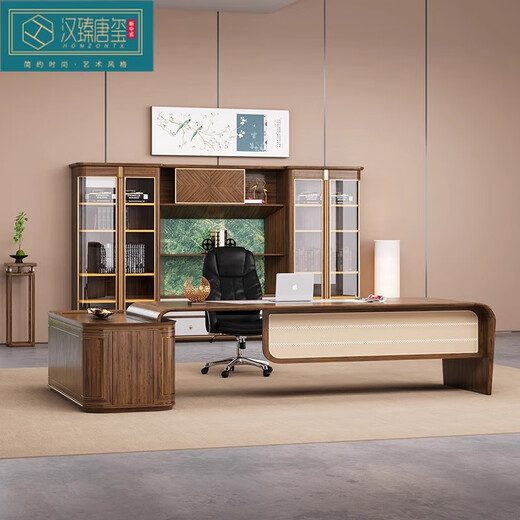 HONZONTX new Chinese style light luxury ash executive desk business office hotel B&B host boss desk filing cabinet furniture 2-meter desk