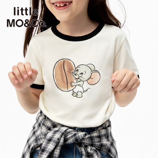 
little MO/Co. Cat and mouse co-branded series little moco children's clothing 25 autumn clothes children's antibacterial parent-child short-sleeved T-shirt off-white antibacterial 140 140/68