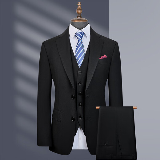 LESS IS MORE Lilang Wool Suit Suit Men's Business Professional Formal Small Suit Korean Style Slim Groomsman Groom Wedding Blue L 175