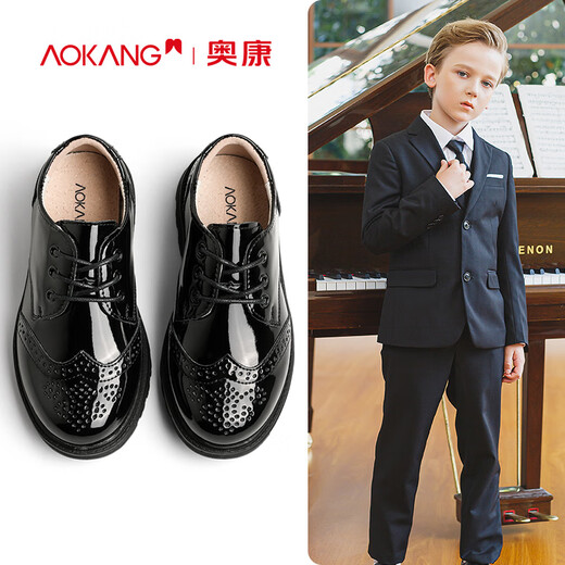 Aokang boys' leather shoes soft sole non-slip spring and autumn new performance black boys British style student children's shoes big children's shoes