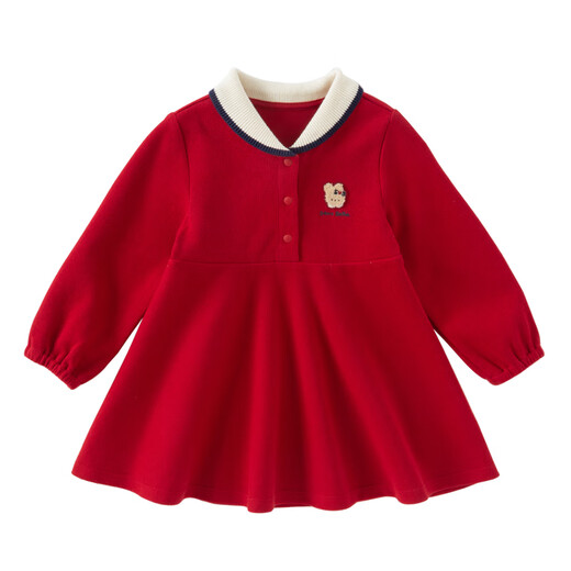 David Bella children's cotton dress girls preppy red princess dress baby girl autumn clothing
