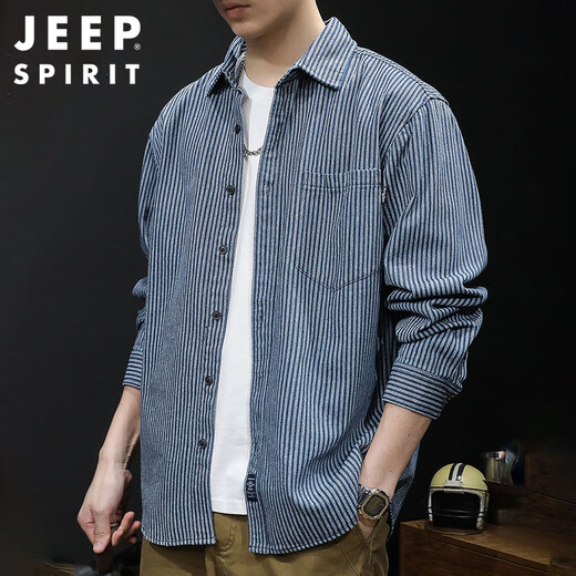 Jeep Spirit Jeep Camisa de manga larga Camisa de trabajo de otoño para hombres Camiseta casual de hombres Men Azul XL