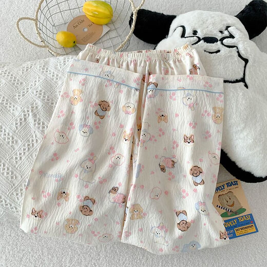 Pajama de tres piezas de terciopelo ártico para mujeres en el algodón de algodón de algodón de verano de algodón de manga corta algodón de algodón lindo cachorro de cachorro estilo primavera y ropa de verano Z9902 m [80-100Jin [Jin iguala 0.5 kg]]]