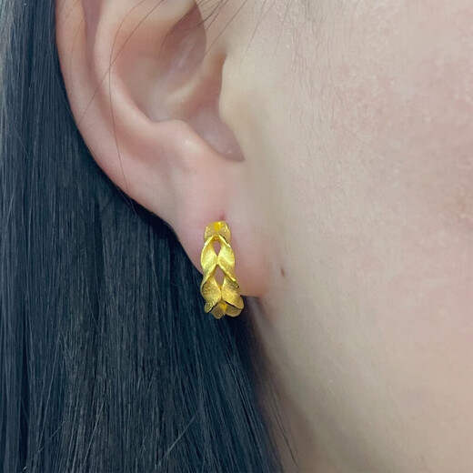 BMOI Old Phoenix 999 gold pure gold 5G gold wave pattern earrings 18K gold wheat earrings simple earrings and safe ears