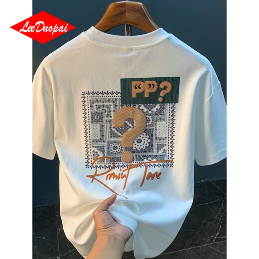 Lee Duo Pai kurzärmeliges T-Shirt für Männer 2025 Sommer Dünnem Mode gedrucktes T-Shirt runden Hals halbärmelige Herren Top White 2 [ZJ1047 Fit-Version] M für 90-108jin [Jin gleich 0,5 kg] geeignet.