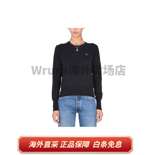 Vivienne Westwood (Vivienne Westwood) SS23 Jersey de punto con cuello redondo bordado con logo de color liso Mujer Negro Negro XS