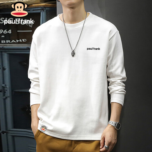 Big Mouth Monkey (paul frank) long-sleeved T-shirt men's spring and autumn heavyweight cotton sweatshirt men's bottoming shirt trendy brand jacket men's white L