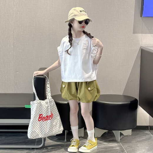 Mokitoul Girls Shorts Set Summer Thin 2025 New Children's Super Good Short Short Girls 'Summer Tinfit Two-Piece Set (emballage de boîte cadeau haut de gamme) 40 cm2 1