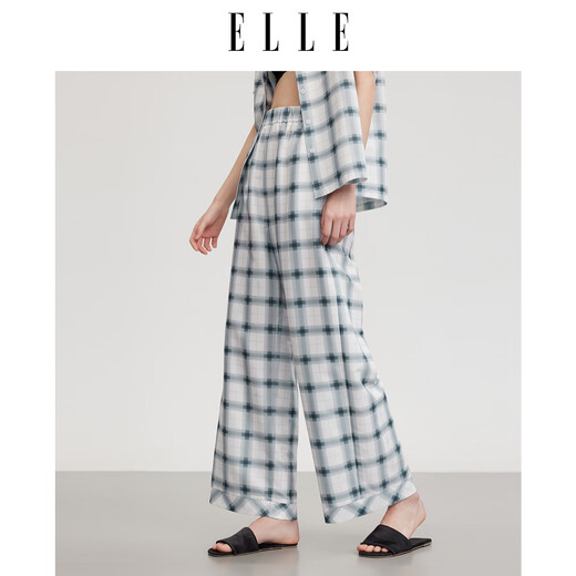 ELLE Plaid Casual Suit 2025 Summer New Style Loose, Lazy, Skin-Friendly, Comfortable, Can be Weared Outer Home Clothes Black and White (Pajama Pants) S