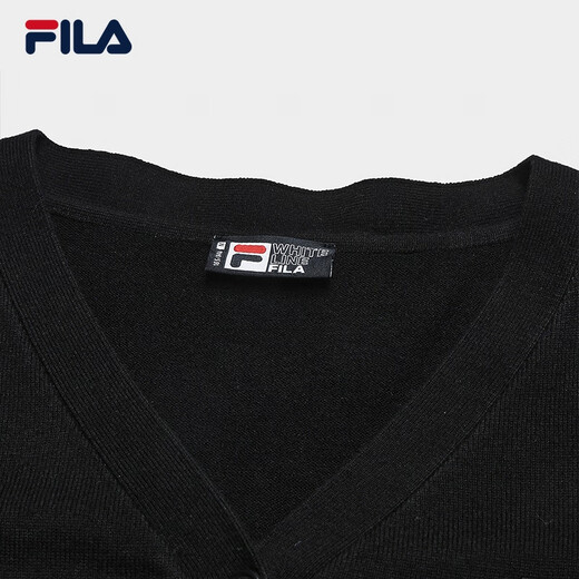 FILA official women's braided jacket 2025 autumn new fashion casual and comfortable V-neck sweater cardigan, black - BK 2XL 180/96A/XXL