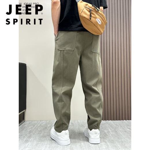 JEEP SPIRIT裤子男2025夏季新款宽松工装休闲裤男士痞帅纯色直筒小脚哈伦裤潮 黑色夏季款 M 110-138斤