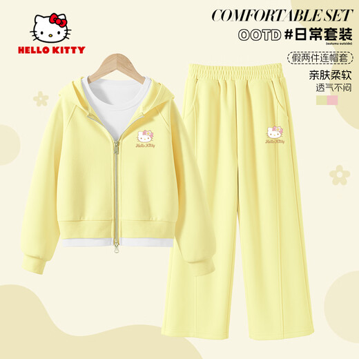 Hello Kitty Girls Autumn Suit Set 2025 New Fashion Zipper Chaqueta para niños Casual Loose Medium Lo suelto Grande Pierras anchas para niños
