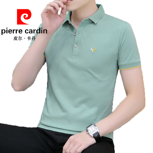 皮尔卡丹（pierre cardin）夏季清凉冰丝高端简约休闲薄款翻领商务棉质短袖t恤男刺绣polo.衫 豆绿色 681款 M 85-斤