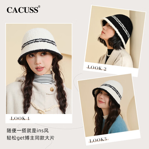CACUSS Fisherman Hat Women's Autumn and Winter Warm Hat Large Head Circumference Versatile Knitted Hat Showing Face Small Basin Hat Women Obsidian Black