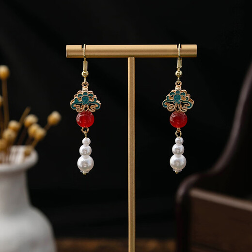 Shijun (Shijun) Ancient Style Series Red Series perlées Xiangyun Nouvelles boucles d'oreilles chinoises National Dripping Cheongsam Hanfu Accessoires Imitation Mentiles d'oreilles Pearl Fashion E3882-2