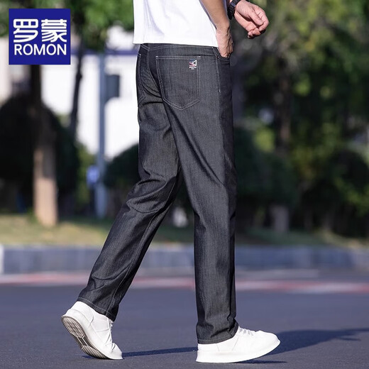 Lomon Jeans Men's Summer Ice Silk Silk Heall Straight Strance Men's 2025 Тонкие повседневные и универсальные модные эластичные брюки 9763 Blue 31 (рекомендуется 125-130JIN [JIN равен 0,5 кг])