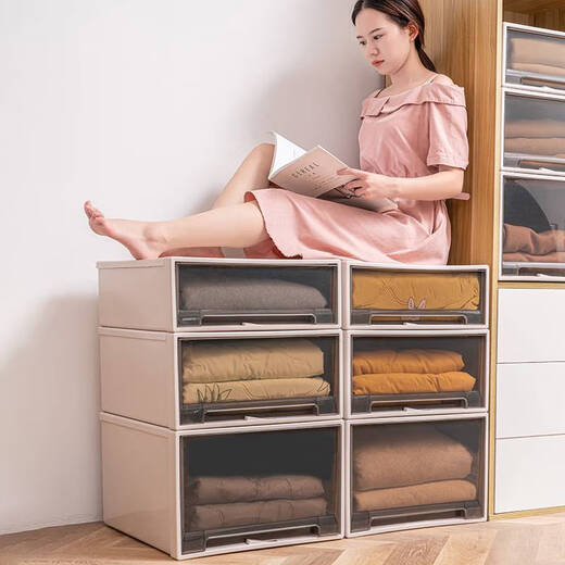 Sanqihu Wardrobe Storage Box Drawer Storage Box Household Wardrobe Clothing Organizer Plastic Clothes Storage Cabinet Export 3523 Depth 47*Width 35*High 23cm Special Offer One Pack Tea Color