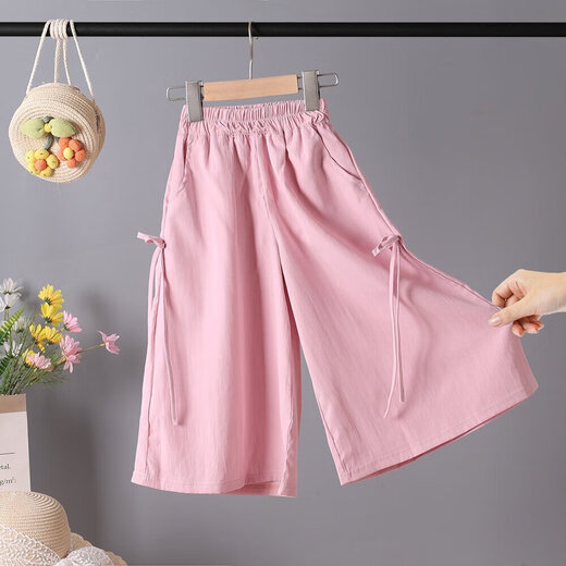 Girls' pants in summer thin medium and large children's unique and beautiful loose wide-leg pants children's fashionable seven-point Yamamoto pants, taro purple 160