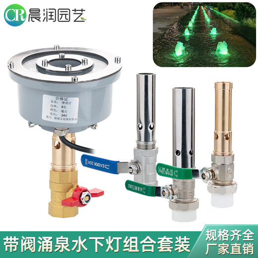 Fish pond gushing spring flowing water landscape nozzle gushing spring head with LED light adjustment valve fountain head 1 inch copper gushing spring + PPR warm light set with valve