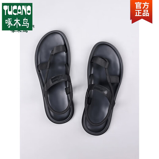 啄木鸟凉鞋男夏季2025新款个性时尚百搭沙滩鞋软底防臭潮流网红凉鞋 黑色9866 42