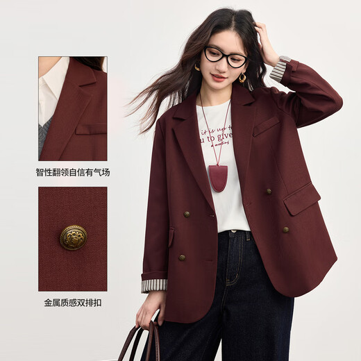 Sllsky workplace style casual casual suit for women 2025 autumn new style high-end temperament suit top dark navy L