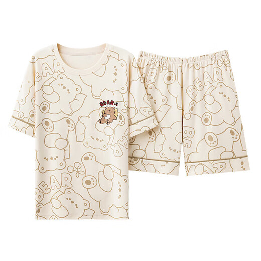 Sangqin pajamas for women in summer cute student Korean version short-sleeved pants thin two-piece suit spring and autumn large-size home clothing brown: GXT6630 picture color M (recommended 75-95Jin [Jin equals 0.5 kg])