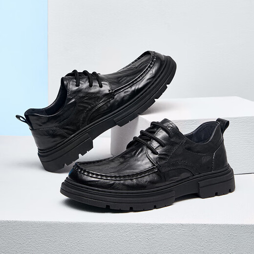 Camel (CAMEL) comfortable commuting soft sole scratched cowhide classic men's business casual leather shoes G15A155051 black 41