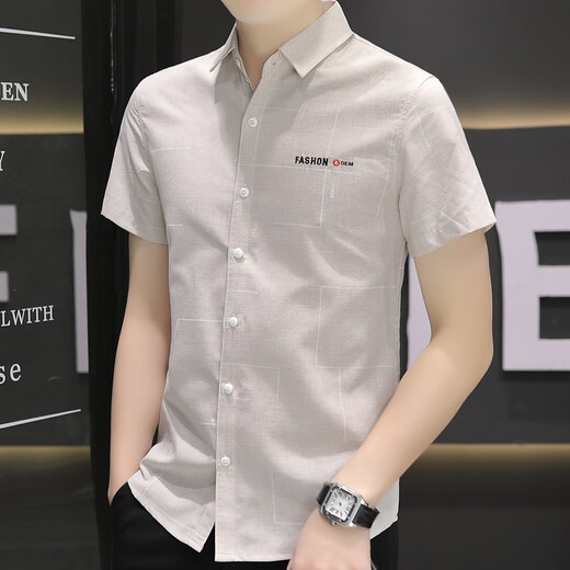 Gy Goldlion [Code cassé pour ramasser la bonne affaire] Summer Min's Slim Shirt Short à manches à manches courtes à manches à manches courtes et à la mode décontractées et polyvalentes Étudiant 844 Kaki 2xl