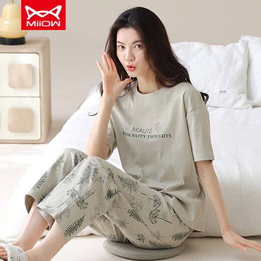 猫人 MIIOW睡衣女春夏季短袖长裤纯棉韩版学生夏天可外穿纯棉家居服套装 YZT9711 棉短长 L （-120斤）