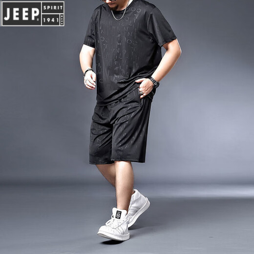 JEEP SPIRIT冰丝速干t恤男胖子肥佬加肥加大码男装夏季休闲运动短袖短裤套装 9922一套 3XL
