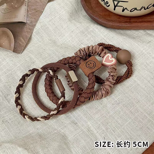 Pengyi Hairband 2025 New High-end Rubber Band Women's Hair Tie Simple Temperament High Elasticity Durable Leather Cover Hair Tie Simple Hair Tie-Caramel-5-piece set 1-piece set