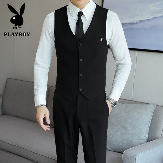 Playboy (PLAYBOY) casual suit suit men Korean style business formal suit three-piece set slim fit wedding best groom groom no iron suit jacket One button of Tibetan blue [single suit jacket] 6XL