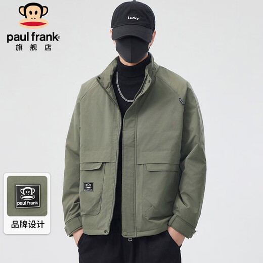 Paul Frank Jacket Men's Spring and Autumn Trendy Stand Collar Jacket Men's Casual Work Clothes Men's Top Army Green XL