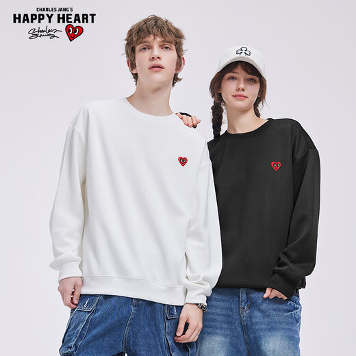 Charles Heart White Deer & Wang Churan same style sweatshirt for men and women couples same style round neck plus velvet top black plus velvet L