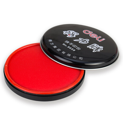 得力(deli)φ89mm金属圆盖财务快干印台印泥 办公用品 红色9859