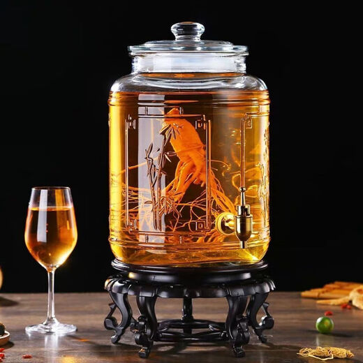 Bubble wine container glass new pattern bubble wine bottle special bubble wine household bubble wine bottle with faucet ginseng medicine wine jar 10Jin Jin equals 0.5 kg + stainless steel faucet
