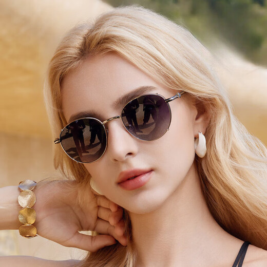 QBLU QIANBAILU Europäischer und amerikanischer Retro -Trend Sonnenbrille für Frauen polarisierte Metall Sonnenbrille Sonnenschutzbrille C2 Flaches Gungrau Blau
