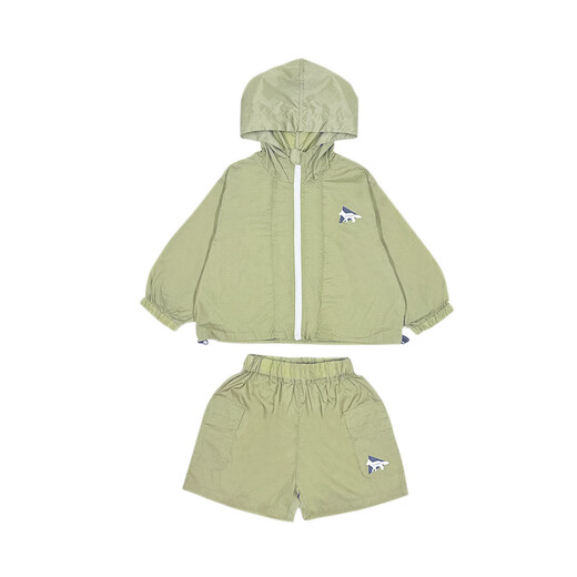 Jikaron Girls Sun Protection Clothing Set 2025 Spring New Children's Outdoor Quick-Drying Jacket Children's Shorts Light Green 100 cm