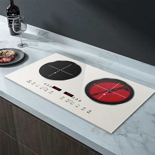 热情好太太白色4400W瓦大功率猛火双头平面电磁炉智能人机交互隔空操控家用电陶炉一体灶台镶嵌入式爆炒省电 白[套餐]-左平电磁3500W右平电陶3500W 智能体感（互控4400W)