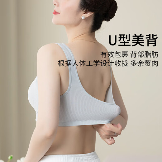 莫代尔妈妈内衣文胸中老年专用聚拢收副乳防下垂无钢圈美背心式胸罩新款 灰蓝+肤色 4XL 体重155-175斤