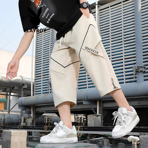 Playboy (Playboy) Adolescent Travails de travail Pantalon recadré Men's Men's Summer Shorts décontractés en vrac Pantalon à six pattes