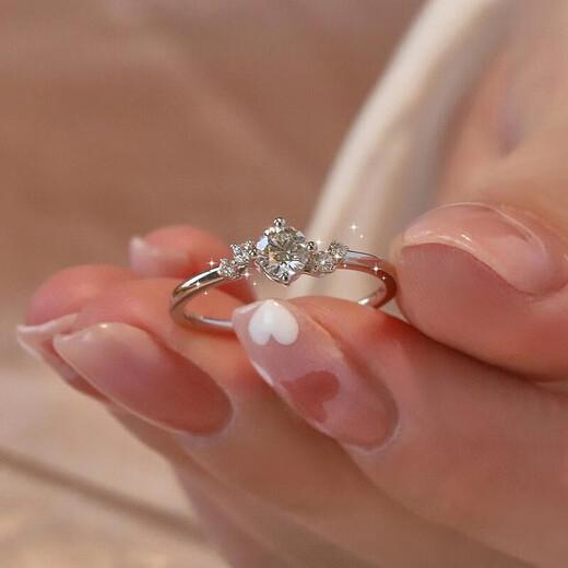 Pt950 Platinum Little Galaxy Stars Diamond Ring Moissanite Ring Women's Niche High-end Proposal Gift for Girlfriend Little Galaxy Stars 50 Points - Light Luxury Style Default Open Style (Size Can Be Adjusted)