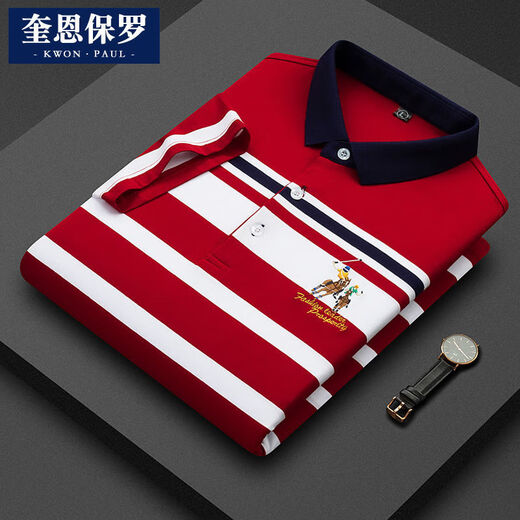 RRLFCS Lough Lauren Paul pull-up color-blocking t-shirt striped polo shirt lapel top middle-aged summer clothes buttons orange [3882] M 100-125Jin [Jin equals 0.5 kg]
