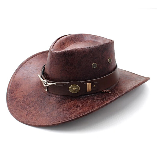 XINBUCKS Western Cowboy Hat Men and Women Minority Style Leather Leisure Travel Hat British Beach Sunshade Mountaineering Hat Black (Clean Version) Suitable for 55-60CM