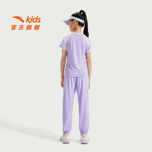 安踏儿童装女童套装夏装2025年新款短袖短裤时尚两件套洋气户外款 冷凝紫/冷凝紫-4 130